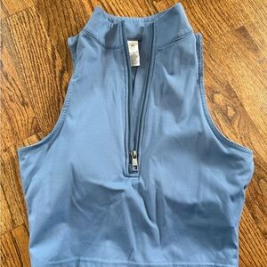 Light Blue Women's Zip Front Crop Top